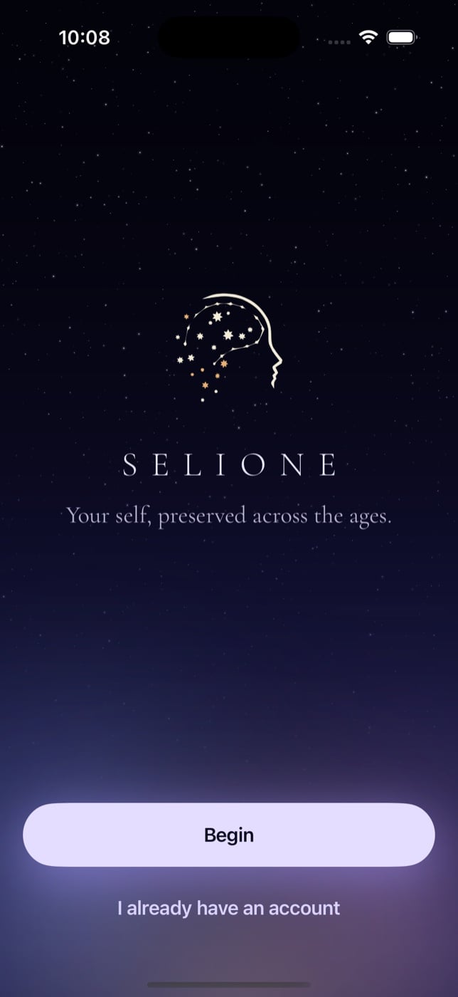 The first launch: the mark of Selione, its stars and its name, above Begin